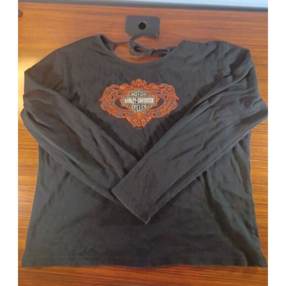 Vintage Women's Harley Davidson Logo Long Sleeve Black Shirt With Tie Back - Picture 9 of 10